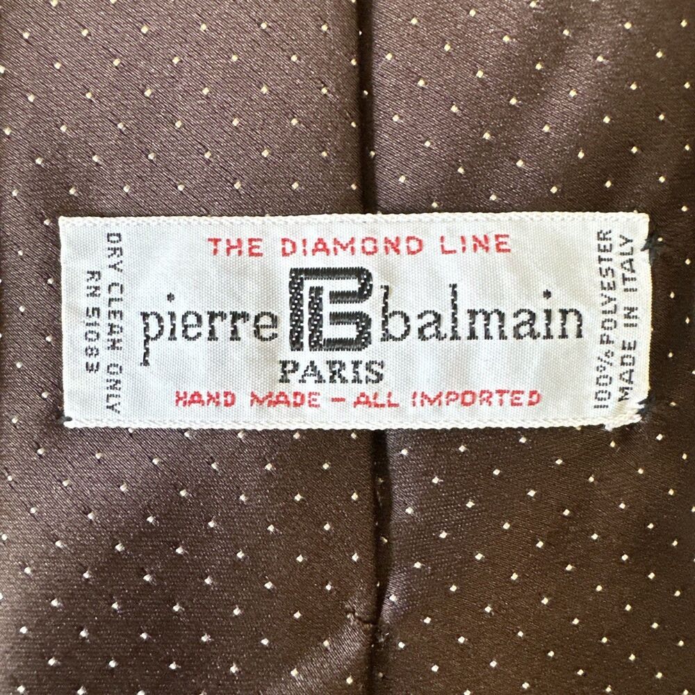 Pierre Balmain Paris Tie Embroidered Logo Micro Polka Dot Handmade Italy Brown - Picture 6 of 9